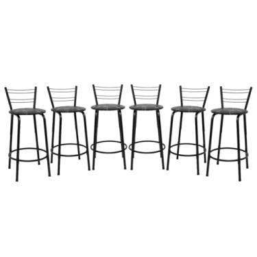 Imagem de Kit 6 Banquetas Para Cozinha Flórida Estrutura Preta 60cm Área de Lazer Piscina Balcão Bancada Bistro Bar (Assento Floral Preto)