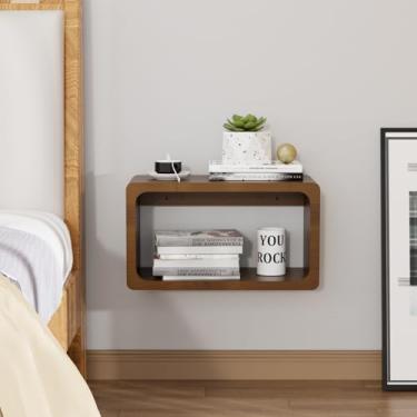 Imagem de Mesa de cabeceira flutuante de bambu com gaveta de armazenamento e prateleira aberta moderna, quarto, sala de estar, cozinha, sala de ferramentas para uso (marrom, prepare-se para a partida)