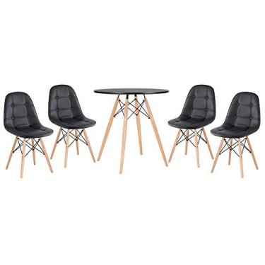 Imagem de Loft7, Kit Mesa Eames 70 cm preto + 4 cadeiras estofadas Botonê preto