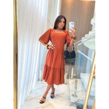 Imagem de Vestido midi liso elegante luxo manga curta flare natal ano novo prima