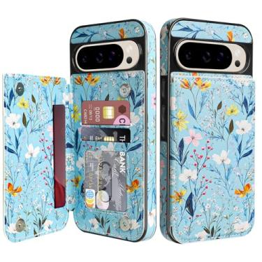 Imagem de Bizzib Capa carteira de couro para Google Pixel 9 Pro XL com suporte para cartão, capa flip com fecho magnético à prova de choque capa protetora resistente para Google Pixel 9 Pro XL, azul