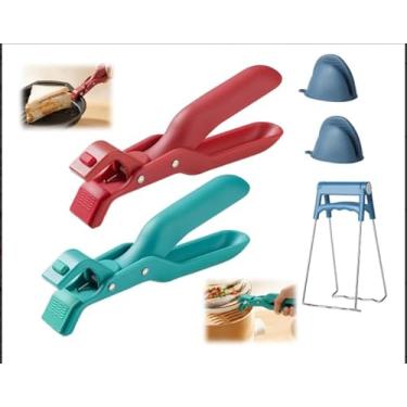 Imagem de Pinças de prato quente, pinças para placa quente, clipe de tigela antiqueimadura multifuncional, suporte de prato quente antiderrapante espesso, cozimento de forno de micro-ondas, utensílios de