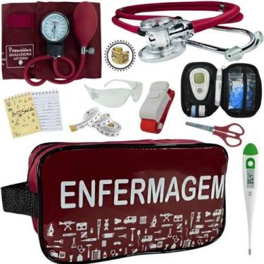 Imagem de Kit Enfermagem Aparelho de Pressão Estetoscópio Medidor Glicose Premiu