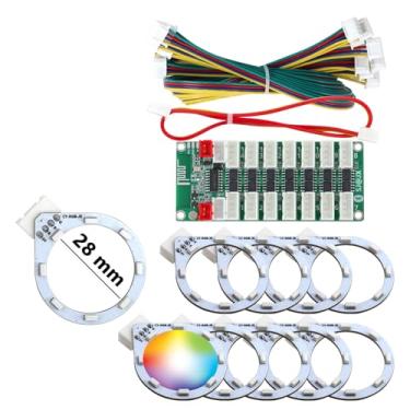 Imagem de SJ@JX RGB LED Light Ring for 28mm & 30mm Arcade Buttons with Control Encoder Board 28mm