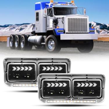 Imagem de Sterlix Faróis de LED DRL para Kenworth T400 T600 T800 W900 K100 C500 Peterbilt 378 379 Conjunto de farol dianteiro de substituição do lado do motorista e do passageiro Aprovado pelo DOT [Todas as