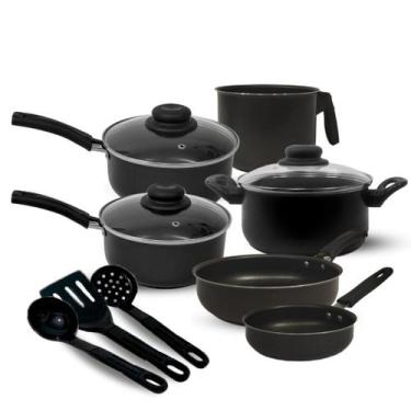 Imagem de Jogo de Panelas Antiaderente 9 Peças com Tampas de Vidro e Utensílios 