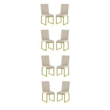 Imagem de Kit 8 Cadeiras Para Mesa De Jantar Base Industrial Dourado Balaqui Bege