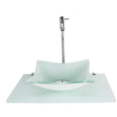 Imagem de Kit Cuba De Vidro 10Mm Tampo 50Cm Branco Full Com Suporte - Cubas E Ga