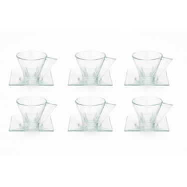 Imagem de Jogo De 6 Xícaras E Pires Em Vidro Transparente 180 ml Café Chá Modern