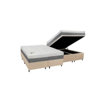 Imagem de Cama Box Baú Queen Suede + Colchão Aspen Espuma D33 Luckspuma Super Firme 158x198x62 Bege