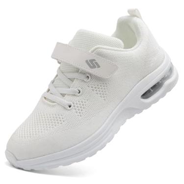 Imagem de Unitysow Tênis infantil esportivo para meninos e meninas, leve, respirável, caminhada, tênis esportivo, Branco, 17