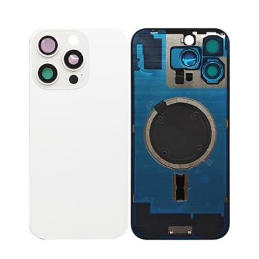 Imagem de 1 peça de vidro 2 em 1 peça de substituição da tampa traseira traseira para iPhone 16 PRO capa de vidro painel de porta de vidro peça de substituição com peças pequenas placa de metal magnética