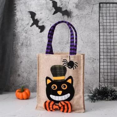 Imagem de Decorações de Halloween, lembrancinhas de festa de doces ou travessuras, bolsas não tecidas, sacolas de presente para meninas e meninos Chrilden (gato preto)