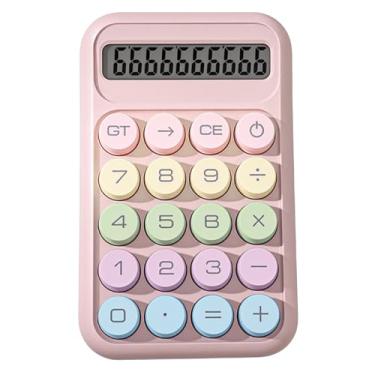 Imagem de Calculadora de interruptor mecânico com visor LCD grande de 10 dígitos, calculadora básica com botão grande, almofada antiderrapante, cálculo preciso para mesa de escritório, casa, escola - rosa
