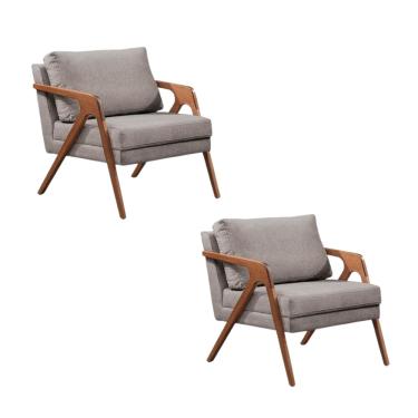 Imagem de Kit 02 Poltronas Decorativa Mona Luxo Base Em Madeira Maciça