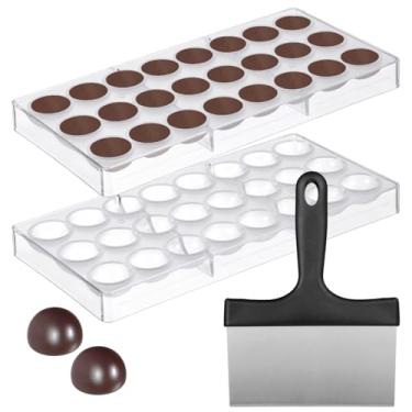 Imagem de LUMINFLY 2 peças de moldes de chocolate, vem com raspador de aço inoxidável, ferramentas de moldagem de chocolate meia esfera, moldes de plástico transparente com vinte e quatro cavidades circulares