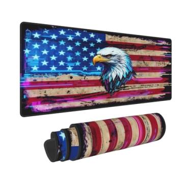 Imagem de CANFLASHION Tapete de mouse com bandeira americana, tapete de mesa de escritório 80 x 28 cm, mouse pad grande para jogos com design de águia, GG estendido à prova d'água para computador com base de