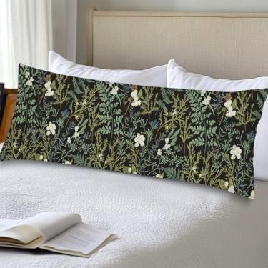 Imagem de Capa de almofada de corpo de planta verde 51 x 132 cm folha botânica longa fronha preta verde com fecho de envelope, capas de almofadas de lombar florais vintage capa de almofada decorativa de cama