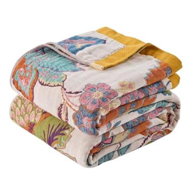 Imagem de ERZVND Cobertor Boho para sofá, cobertor de verão 100% algodão para cama, colcha rústica ultra macia para cama, decoração de casa, cobertores de piquenique boho com romã para todas as estações 152 x