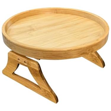 Imagem de LUMINFLY Bandeja de clipe de sofá, suporte de bebida de madeira dobrável para braço de sofá, mesa de mola portátil para braços redondos/quadrados