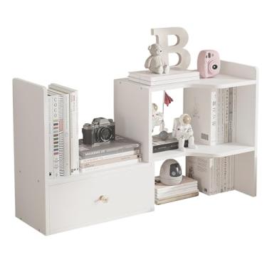 Imagem de W WWEENUO Estante de mesa de madeira expansível, prateleira de madeira ajustável de estilo livre, estante de armazenamento para escritório e casa (branca)