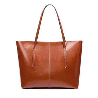 Imagem de MFFOR Sacolas de couro genuíno, bolsa de ombro para mulheres, bolsa de mão com alça superior de grande capacidade, bolsa de trabalho, Marrom, Large