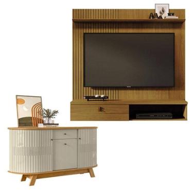 Imagem de Estante Home Theater Suspenso íris Cumaru Com Aparador Para Sala Buffet Monza Cumaru Opala - Madetec