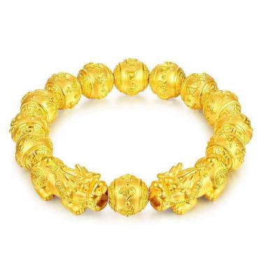 Imagem de Pulseira de miçangas Pixius banhada a ouro de 12 mm para homens e mulheres