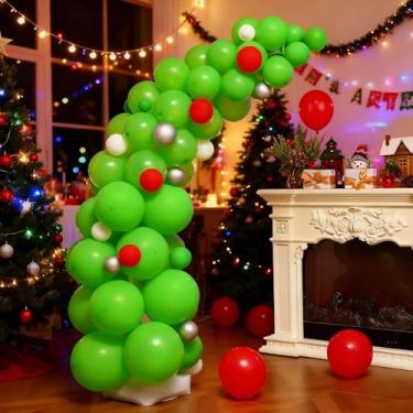 Imagem de Halloscume Conjunto de 168 peças de arco de guirlanda de balão de Natal com suporte resistente verde vermelho branco prata balões de Natal para Natal, inverno, ano novo, decoração de festa de