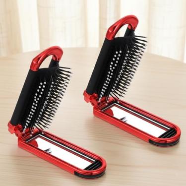 Imagem de Escova de cabelo dobrável com espelho para mulheres e meninas, 2 peças, mini pente de bolso com cerdas de nylon macias, ferramenta compacta de viagem para bolsa, acessório de cabelo portátil pequeno