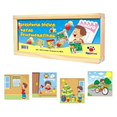 Imagem de Ciabrink, Sequência Lógica Comemorativas com 16 peças em MDF, a Partir de 4 anos, Caixa de Madeira