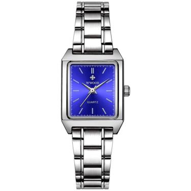 Imagem de relógio de pulso feminino quadrado de quartzo em aço inoxidavel impermeavel 