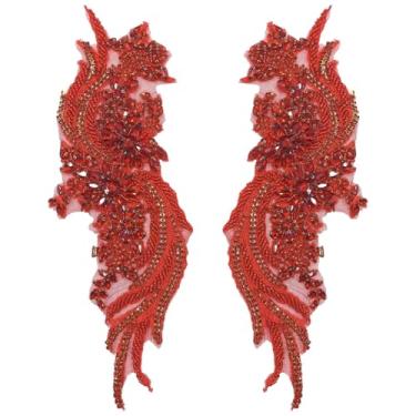 Imagem de Apliques de contas de cauda de fênix, enfeites de roupas DIY com strass vermelho feito à mão