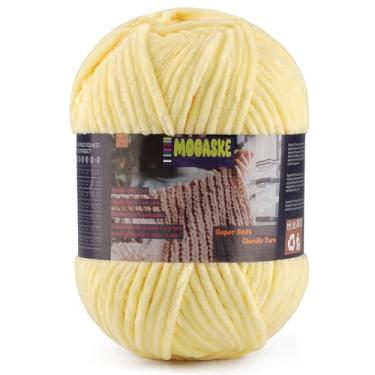 Imagem de Fio de chenille fofo para crochê - fio de cobertor de bebê para tricô - fio de veludo para crochê Amigurumi, fios ultramacios, peso por rolo 200 g, comprimento 240 m/262 jardas (1, amarelado)
