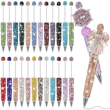 Imagem de Tondiamo 24 canetas cheias de strass com contas brilhantes brilhantes para miçangas, kit de esferográficas sortidas fofas para artesanato faça você mesmo, lembrancinha de aniversário de Natal (Cor AB)