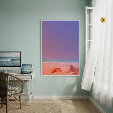 Imagem de Quadro Decorativo Anoitecer Na Praia - 70x50cm Cor:Moldura Branca - Qu