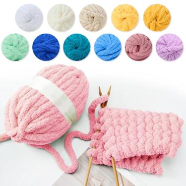 Imagem de Fio de chenille grosso para tricô de braço - fio jumbo super macio, lavável na máquina para cobertores faça-você-mesmo, travesseiros, decoração de casa 200 g