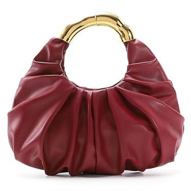 Imagem de JENSVOIR Bolsa clutch feminina – Bolsa de mão plissada de couro PU para noite, formatura, casamento, Cabo dourado vinho