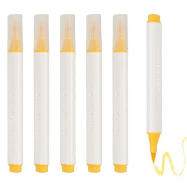 Imagem de PATIKIL Caneta de aquarela de arte, 6 peças, caneta de aquarela triangular de ponta macia para escritório, artesanato, álbuns, escrita, diário, desenho, caligrafia, amarelo médio