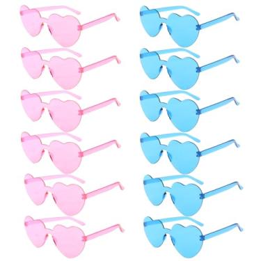 Imagem de Uintoon Óculos de sol de coração 12/18/24 peças de óculos em forma de coração para mulheres e meninas, lindos óculos de festa, acessórios para lembrancinhas de festa, Rosa, azul., 1in*1in*0.5in