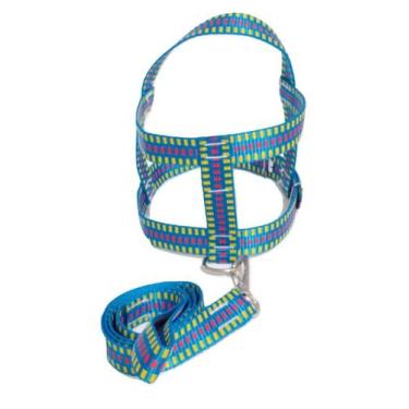 Imagem de Guia com peitoral 25mm azul quadriculado 4 46 cm a 51 cm - Nica pet