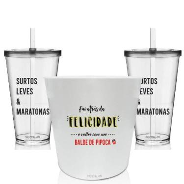 Imagem de Kit Balde De Pipoca E 2 Copos - Fui Atrás Da Felicidade - Krystalon