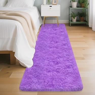 Imagem de ZJYeRug Tapete roxo, tapete de corredor de 5 x 20 cm, tapete antiderrapante para corredor de 2,4 m, tapetes macios felpudos para sala de estar e quarto, tapetes de cabeceira felpudos laváveis para