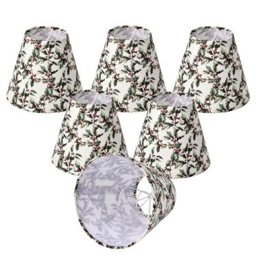 Imagem de Conjunto de 6 cortinas de lustre com encaixe, pequeno império, tecido estampado 7,9 cm x 15 cm x 13 cm para candelabros E12, folhas de azevinho e frutas vermelhas para lustres, arandelas de parede