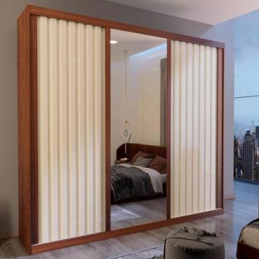 Imagem de Guarda Roupa Casal Petra 3 Portas 4 Gavetas Bom Pastor, Amêndoa/Off