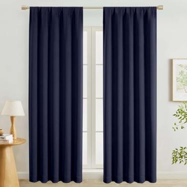 Imagem de Lecloud Cortinas azul marinho para sala de estar 227 cm de comprimento, 2 peças, cortinas de quarto com bolso para varão para sala de jantar, cortinas de tratamento de janela com isolamento térmico