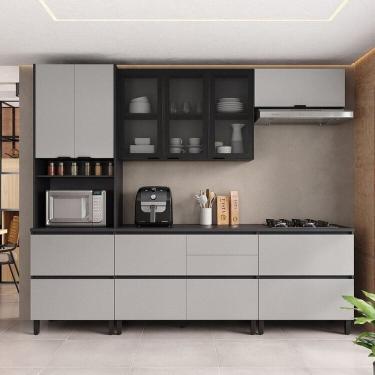 Imagem de Cozinha Modulada 5 Peças 9 Portas 6 Gavetas Mdf Dodradiça Slow Motion Lúmina Itatiaia Grafite/cinza Grafite/Cinza