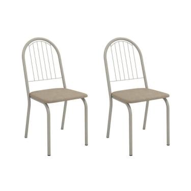 Imagem de Cadeira Sala De Jantar Noruega 2c077nk Aço Kit 2 Un Niquel/linho Bege Fendi - Kappesberg