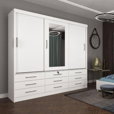Imagem de Guarda Roupa Chicago 3 Portas 9 Gavetas Com Espelho Tcil Cor:branco