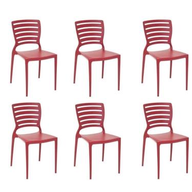 Imagem de Kit 6 Cadeiras Sofia Vermelha Tramontina Encosto Vazado Horizontal 92237/040